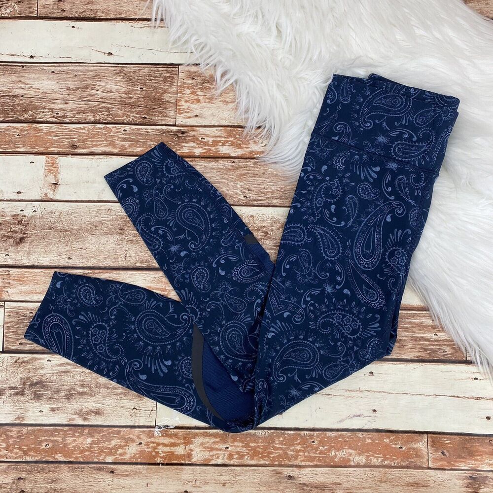 Sweaty Betty Paisley Print Zero Gravity 7/8 Leggings Size SM Blue Polyamide
